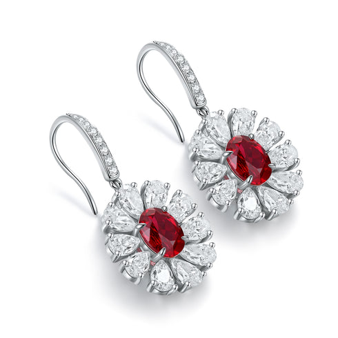 S925 silver cultured red sapphire earrings W 2.32ct