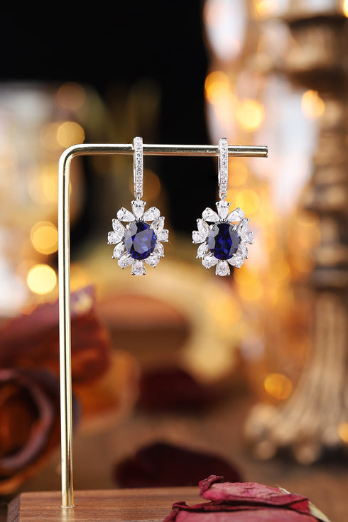 S925 silver cultured sapphire earrings W 7.35ct