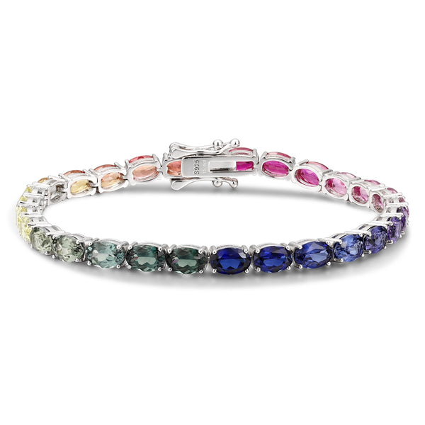 S925 silver cultured colored sapphire bracelet A (B20326)