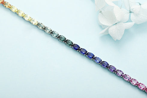 S925 silver cultured colored sapphire bracelet A (B20326)