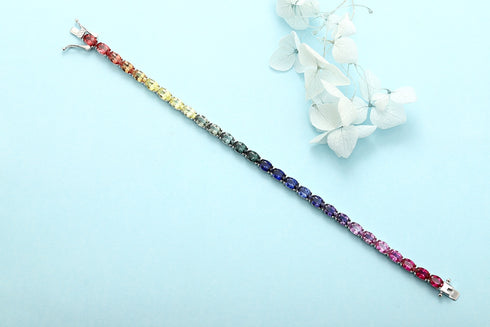 S925 silver cultured colored sapphire bracelet A (B20326)