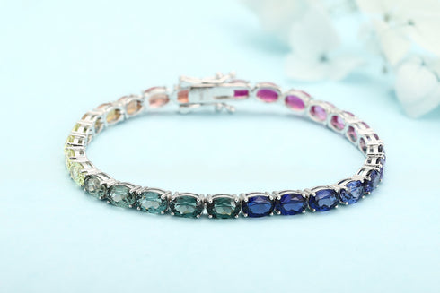 S925 silver cultured colored sapphire bracelet A (B20326)
