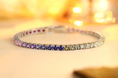 S925 silver cultured colored sapphire bracelet A (CH03102-1)