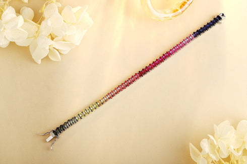 S925 Silver Cultured Colorful Sapphire Bracelet A (CH03251)