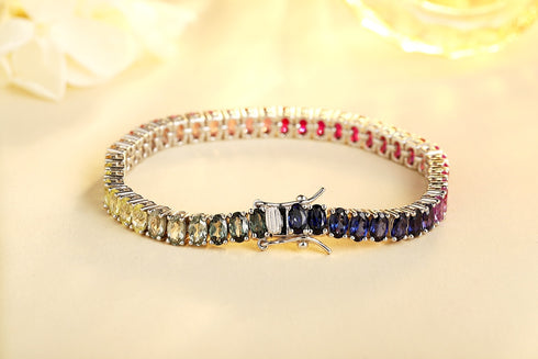 S925 Silver Cultured Colorful Sapphire Bracelet A (CH03251)