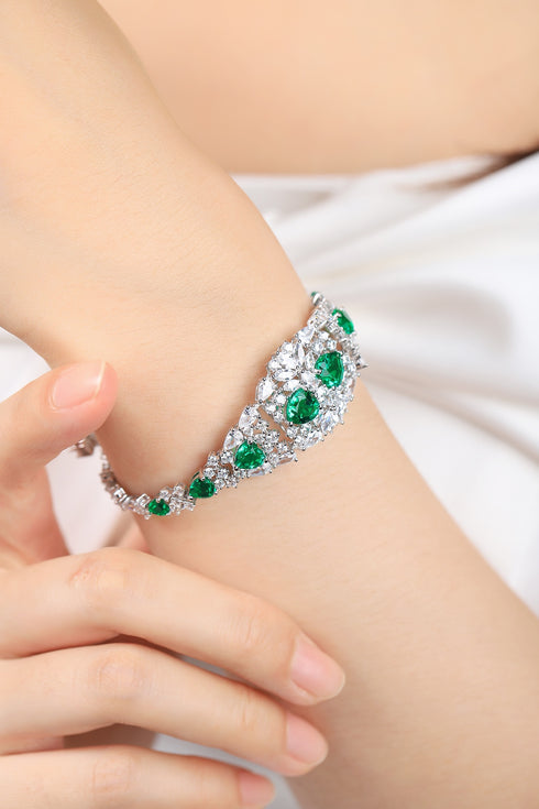S925 Silver Cultured Emerald Bracelet W (JSEGL128Y)