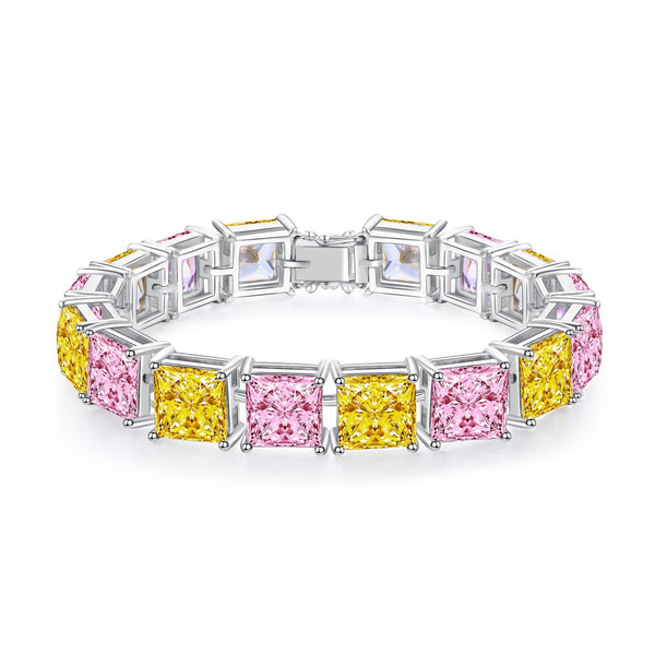 S925 silver yellow-pink sparkling diamond zircon bracelet W (HSQYP92005)