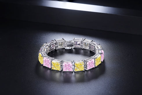 S925 silver yellow-pink sparkling diamond zircon bracelet W (HSQYP92005)