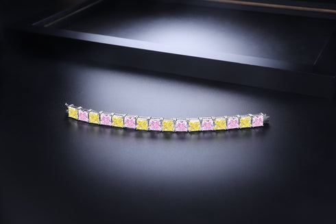 S925 silver yellow-pink sparkling diamond zircon bracelet W (HSQYP92005)