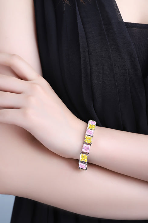 S925 silver yellow-pink sparkling diamond zircon bracelet W (HSQYP92005)