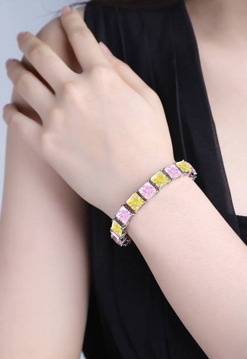 S925 silver yellow-pink sparkling diamond zircon bracelet W (HSQYP92005)