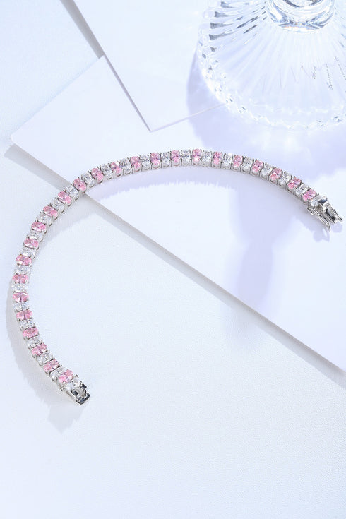 S925 silver powder white sparkling diamond zircon egg-shaped bracelet W (POSWPL135Y-3*5)