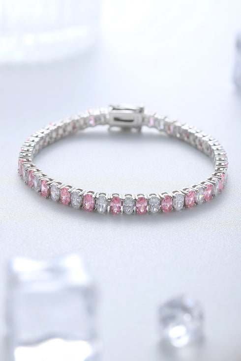 S925 silver powder white sparkling diamond zircon egg-shaped bracelet W (POSWPL135Y-3*5)