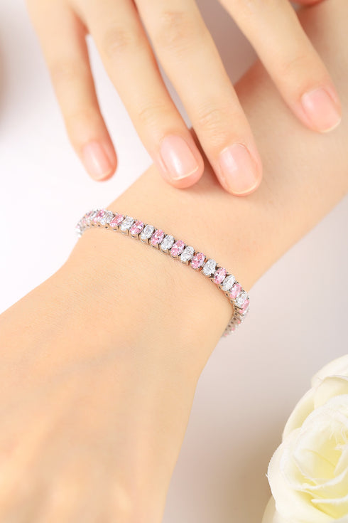 S925 silver powder white sparkling diamond zircon egg-shaped bracelet W (POSWPL135Y-3*5)