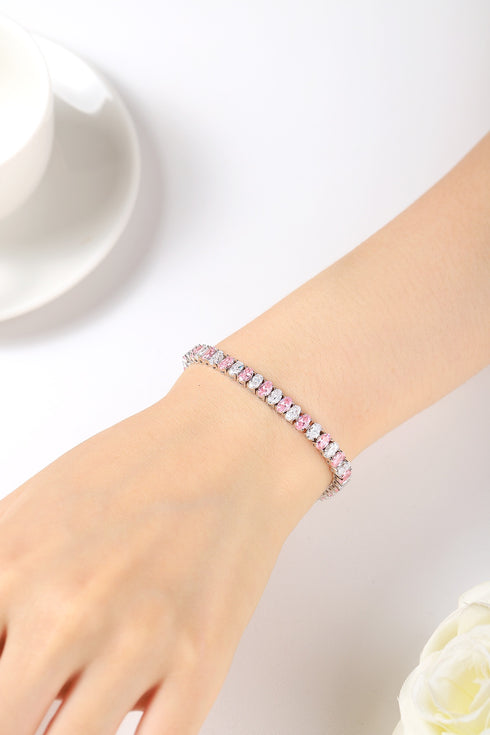 S925 silver powder white sparkling diamond zircon egg-shaped bracelet W (POSWPL135Y-3*5)