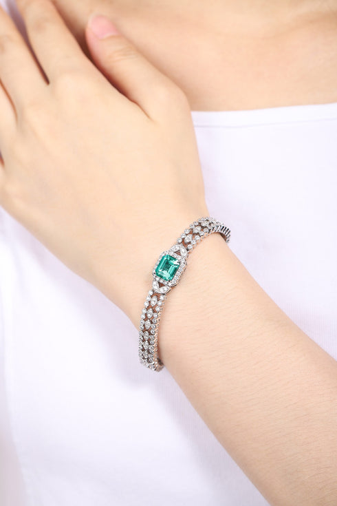 S925 Silver Cultured Emerald Bracelet W (JSEGL182Y)