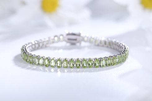 S925 Silver Natural Peridot Bracelet A (JL135Y-3*5)