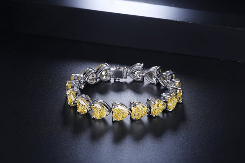 S925 Silver Yellow Shimmering Diamond Zircon Heart-Shaped Bracelet A (HHSY92003-C)