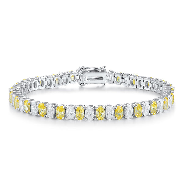 S925 SIlver Yellow White Flash Diamond Zircon Egg Shaped Bracelet W (POSWY135Y-3*5)