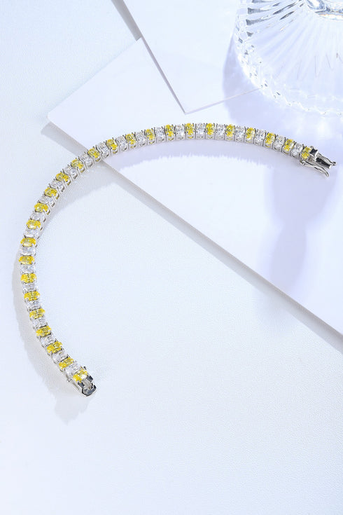 S925 SIlver Yellow White Flash Diamond Zircon Egg Shaped Bracelet W (POSWY135Y-3*5)