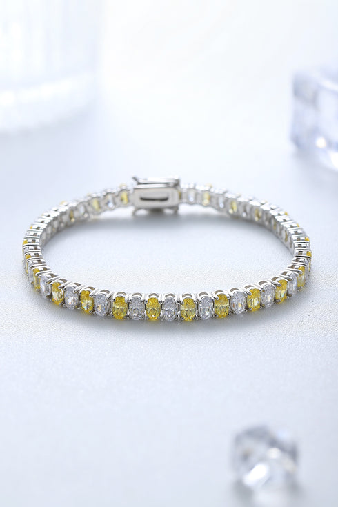 S925 SIlver Yellow White Flash Diamond Zircon Egg Shaped Bracelet W (POSWY135Y-3*5)