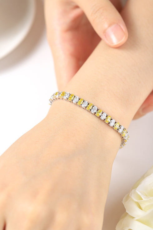S925 SIlver Yellow White Flash Diamond Zircon Egg Shaped Bracelet W (POSWY135Y-3*5)
