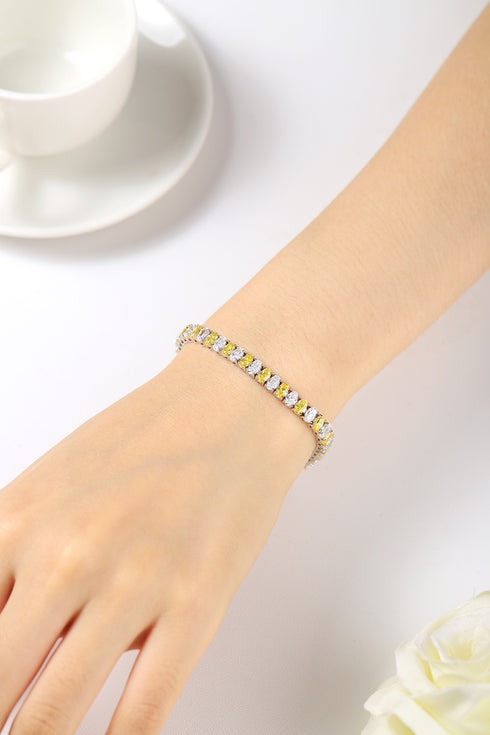 S925 SIlver Yellow White Flash Diamond Zircon Egg Shaped Bracelet W (POSWY135Y-3*5)