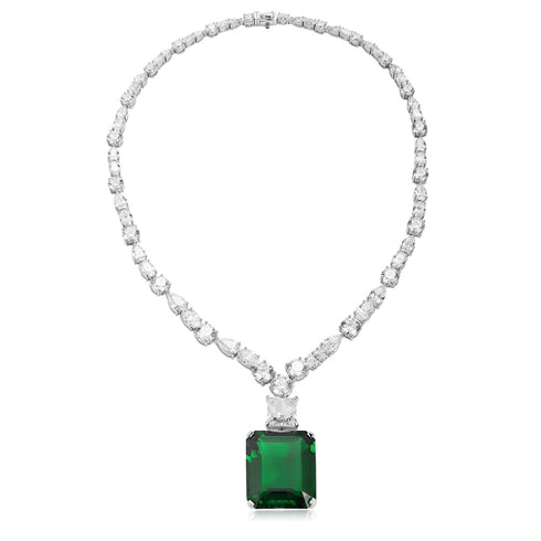S925 Silver Cultured Emerald Necklace (JSABN09112Y)