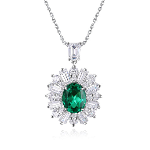 S925 silver cultured emerald necklace (JSEGN451Y)
