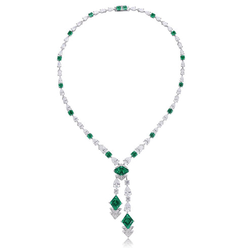 S925 silver cultured emerald necklace (JSEGN745Y)