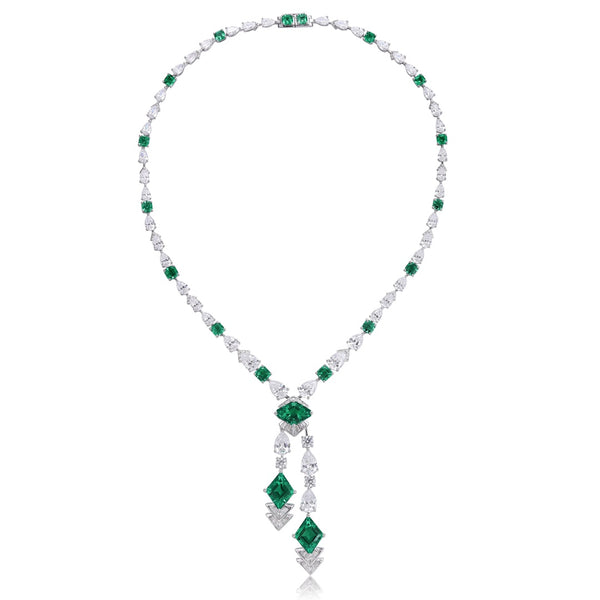S925 silver cultured emerald necklace (JSEGN745Y)