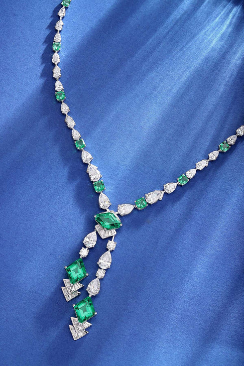 S925 silver cultured emerald necklace (JSEGN745Y)