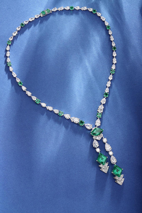 S925 silver cultured emerald necklace (JSEGN745Y)