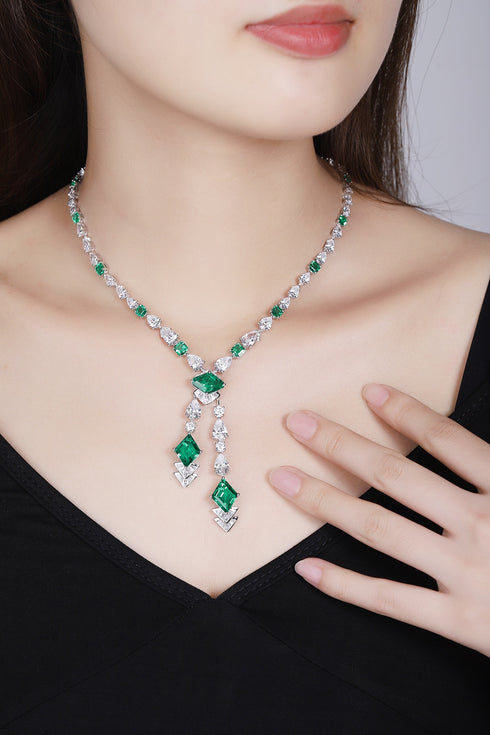 S925 silver cultured emerald necklace (JSEGN745Y)
