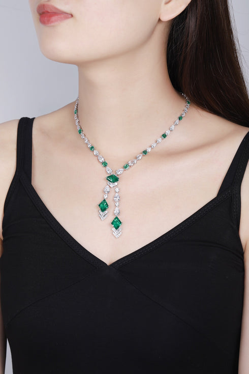 S925 silver cultured emerald necklace (JSEGN745Y)