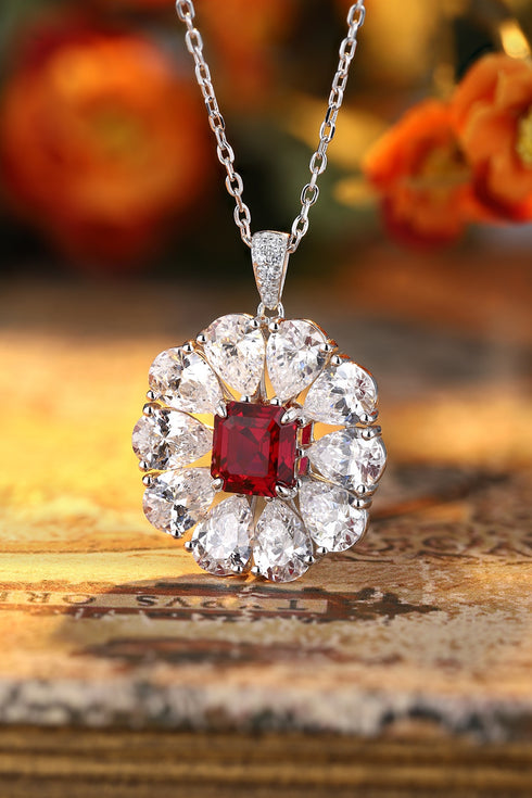 S925 Silver Cultured Ruby Necklace (JRURN035Y)