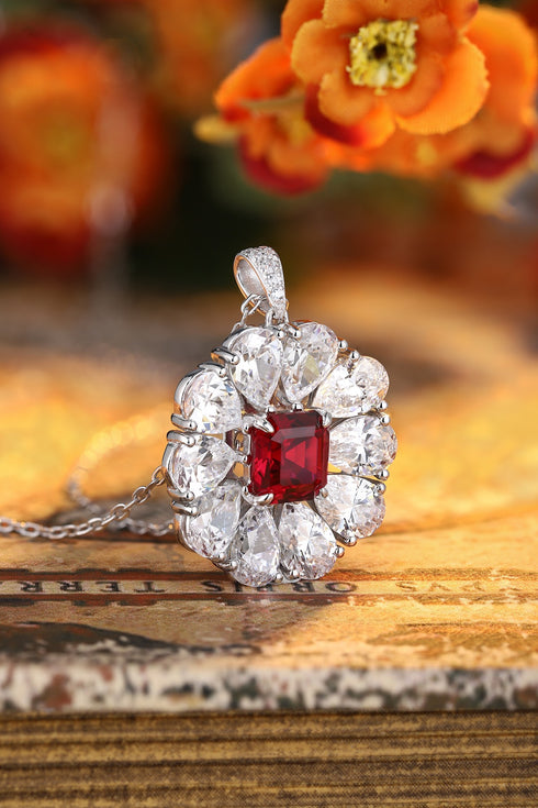 S925 Silver Cultured Ruby Necklace (JRURN035Y)