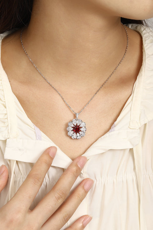 S925 Silver Cultured Ruby Necklace (JRURN035Y)