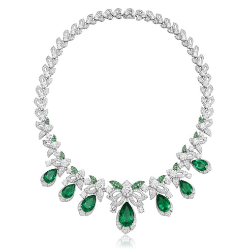 S925 silver cultured emerald necklace (JSEGN740Y)
