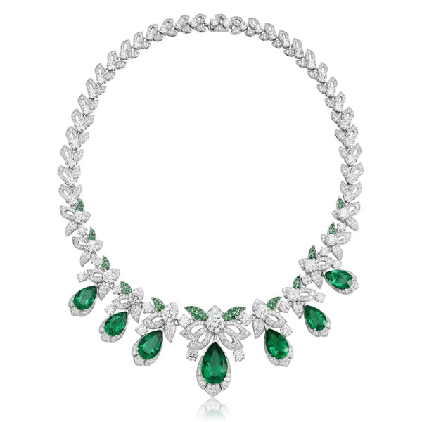 S925 silver cultured emerald necklace (JSEGN740Y)