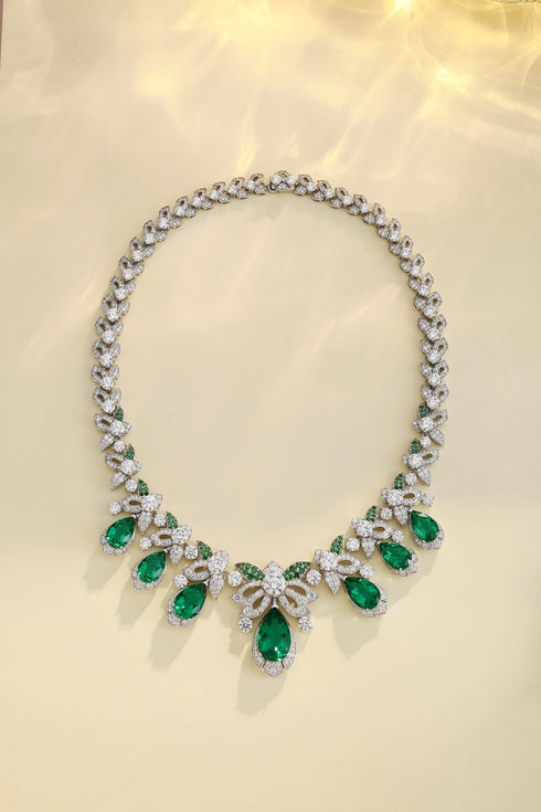 S925 silver cultured emerald necklace (JSEGN740Y)