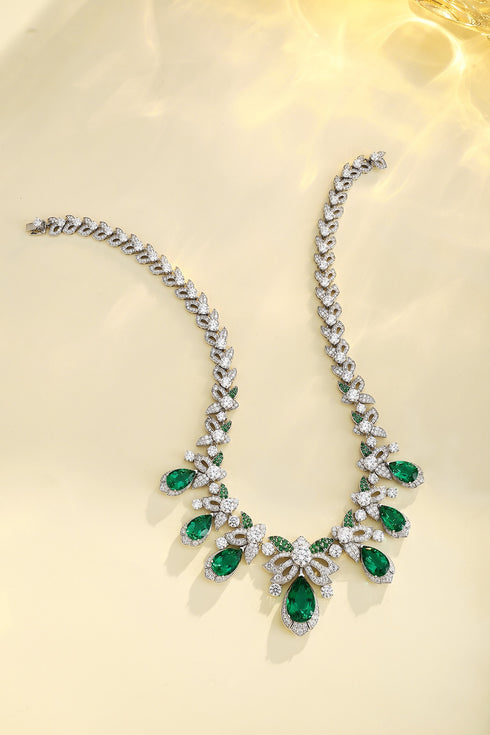 S925 silver cultured emerald necklace (JSEGN740Y)