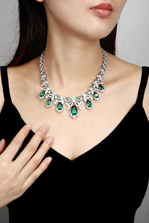 S925 silver cultured emerald necklace (JSEGN740Y)