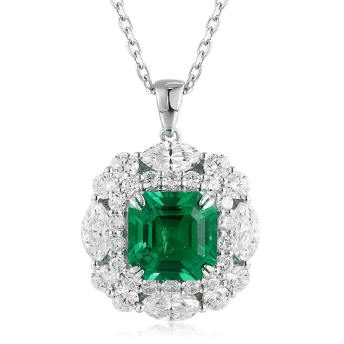 S925 Silver Cultured Emerald Necklace (JSEGN2010Y)