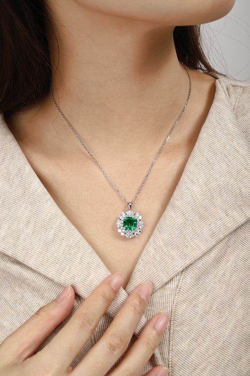 S925 Silver Cultured Emerald Necklace (JSEGN2010Y)