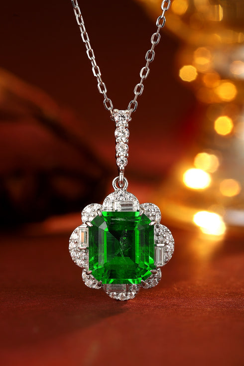S925 Silver Cultured Emerald Necklace (JSEGN525Y)