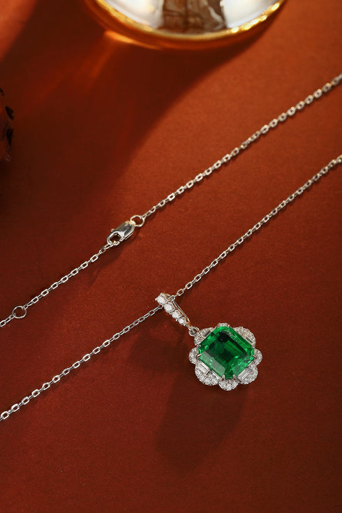 S925 Silver Cultured Emerald Necklace (JSEGN525Y)