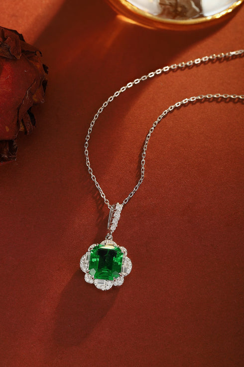 S925 Silver Cultured Emerald Necklace (JSEGN525Y)