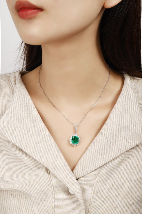S925 Silver Cultured Emerald Necklace (JSEGN525Y)