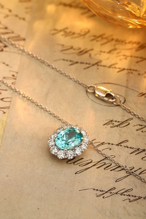 PT950 Cultured Diamond Cultured Paraiba Necklace (NSAB18485 Platinum)